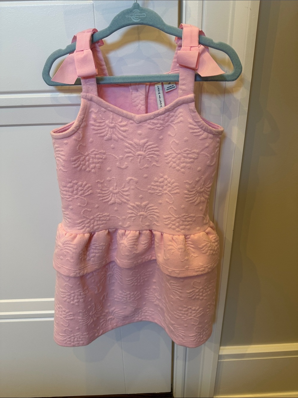 Janie and Jack Pink Textured Peplum Strap Dress